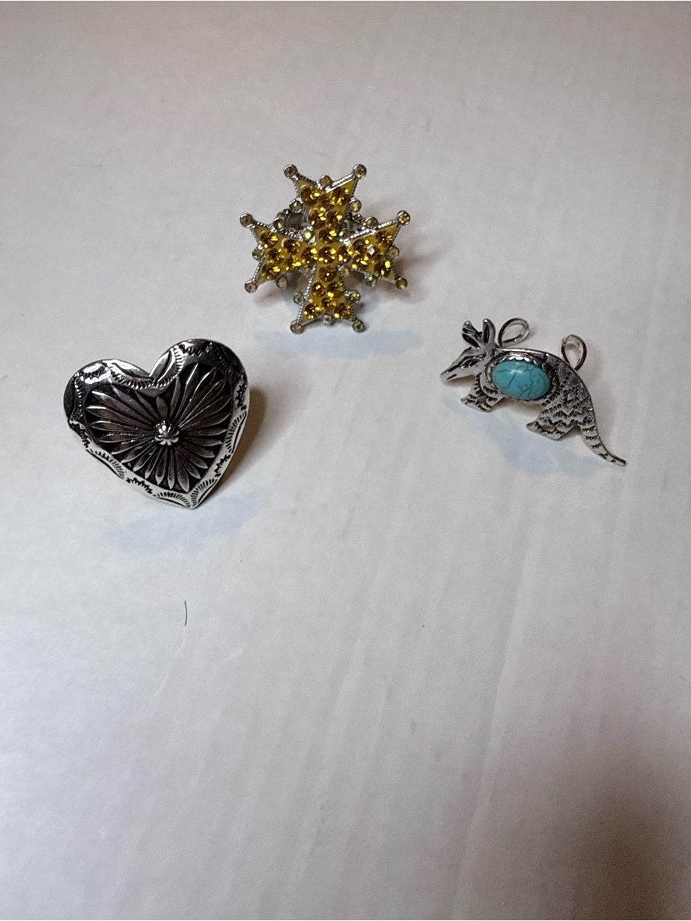 Source Unknown Silver Heart Ring with Turquoise Accent and Yellow Crystal Star